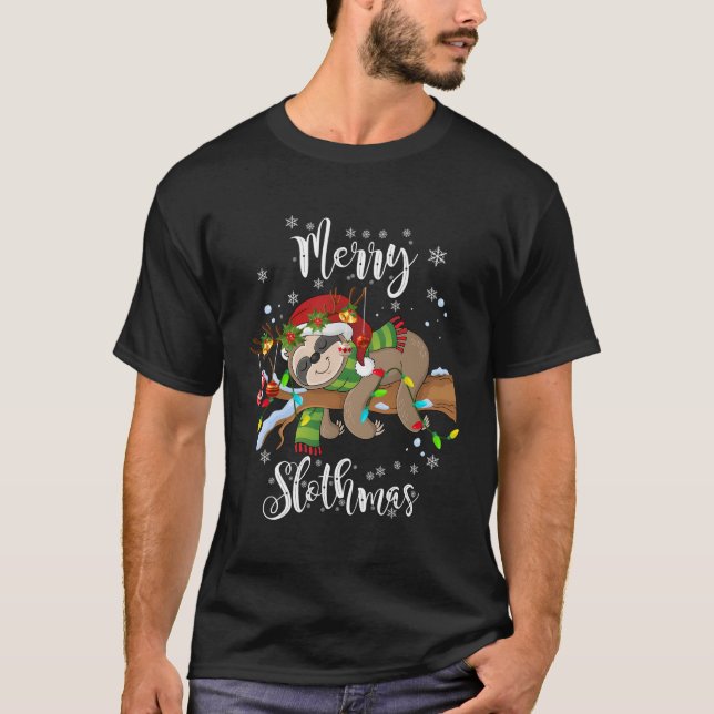 Camiseta Feliz De Lóthmas Mostra O Natal Pajama Para A Lama (Frente)