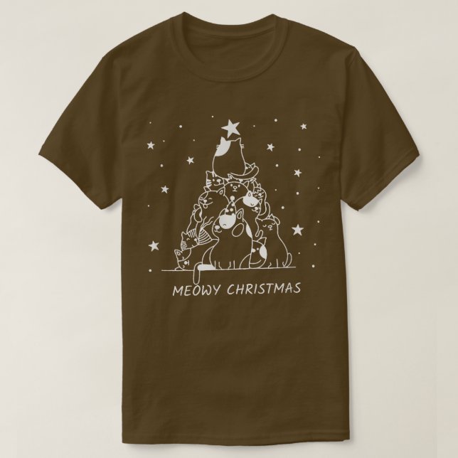 Camiseta Feliz de Natal Árvore de Natal de Gatos Meowy (Frente do Design)