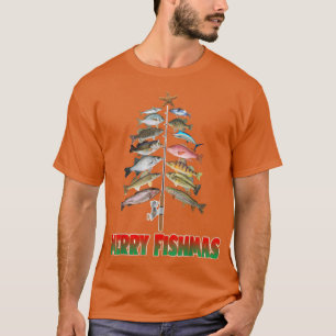 Camiseta Feliz de Natal Árvore de Natal Engraçado Pesca