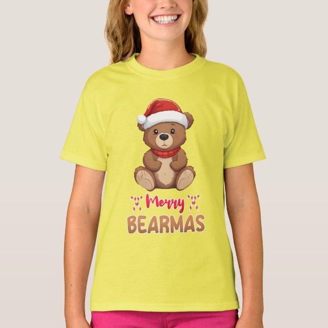 Camiseta Feliz de Natal Bearmas Pet Lover Santa Hat (Frente)