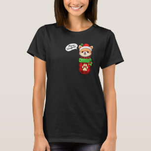 Camiseta Feliz De Natal Da Pomerânia Woofmas Em Pocket Orna