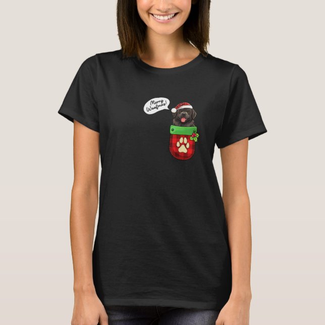 Camiseta Feliz De Natal Da Terra Nova Woofmas Em Pocket Orn (Frente)