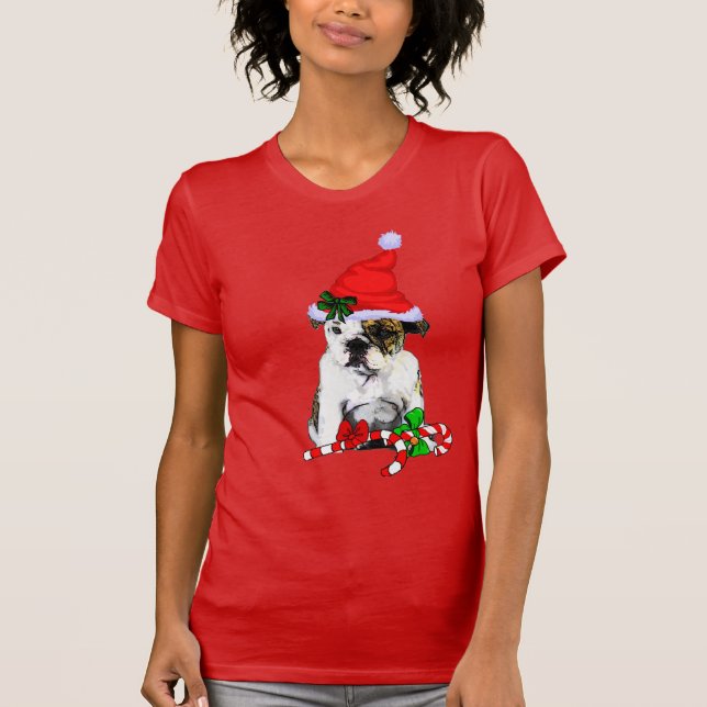 Camiseta Feliz de Natal do Buldogue Inglês (Frente)
