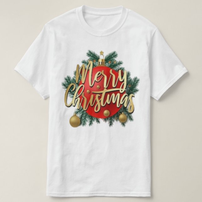 Camiseta Feliz de Natal e Luzes de Natal Brilhantes (Frente do Design)