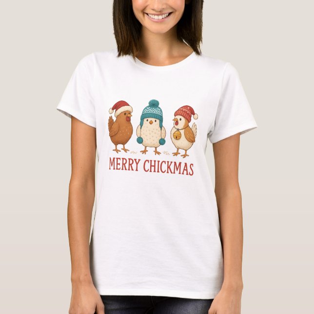 Camiseta Feliz de Natal Engraçado Galinhas de Natal Inverno (Frente)