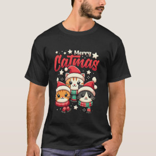 Camiseta Feliz de Natal Engraçado Gato Mãe Pai Natal Gato