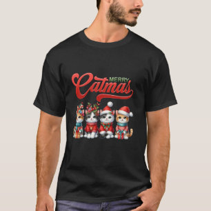 Camiseta Feliz de Natal Engraçado Gato Mãe Pai Natal Gato