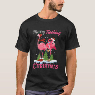 Camiseta Feliz de Natal Engraçado Rosa Flamingo Chris