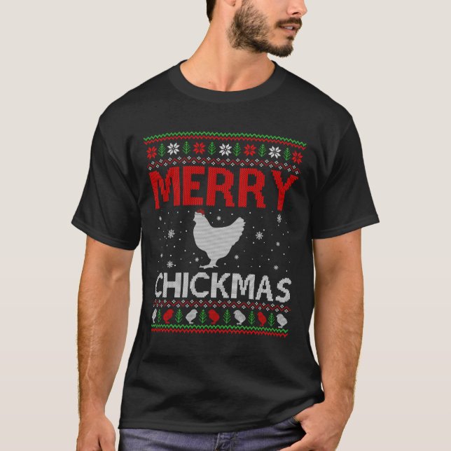 Camiseta Feliz de Natal Galinha Gift Ugly Chicken Xmas Gift (Frente)