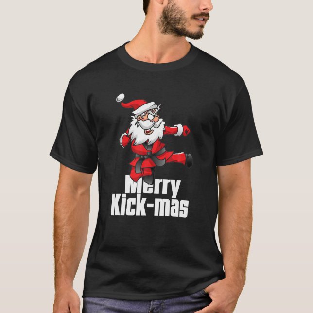 Camiseta Feliz de Natal Kick-Mas Santa Claus Karate (Frente)