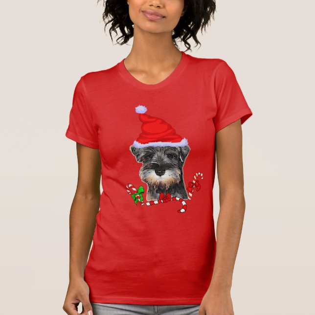 Camiseta Feliz de Natal Miniature Schnauzer (Frente)