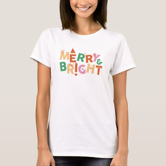 Camiseta Feliz de Natal moderna e Brilhante (Frente)