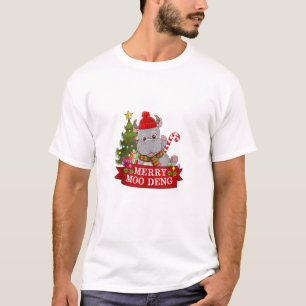 Camiseta Feliz de Natal Moo Deng Cute Baby Hippo Bouncy Ap