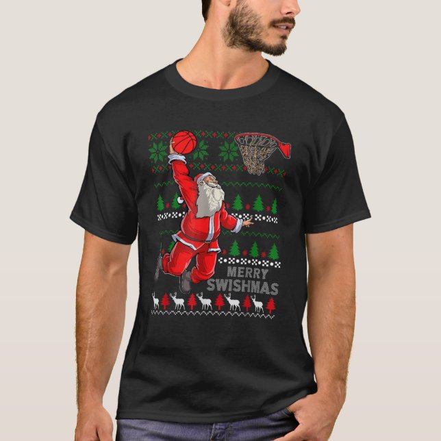 Camiseta Feliz de natal Papai noel de natal de basquetebol (Frente)