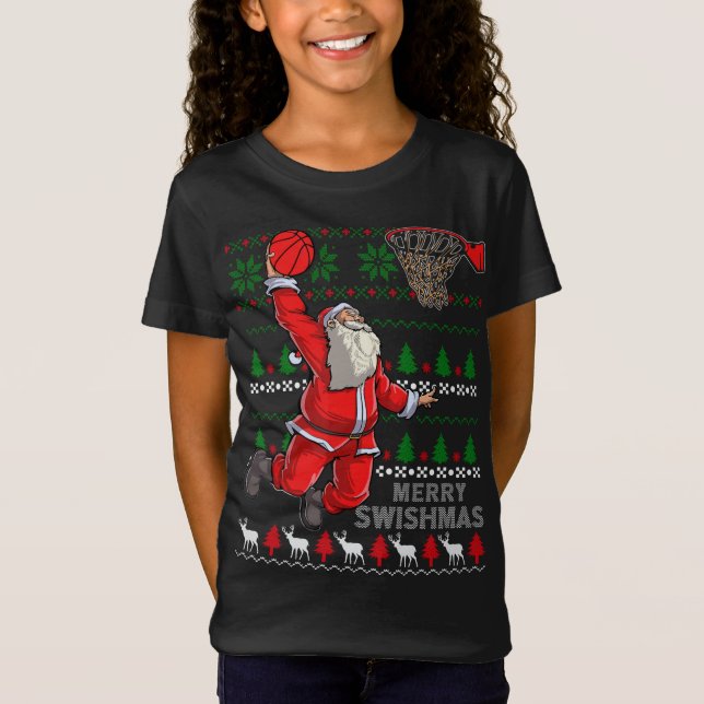 Camiseta Feliz de natal Papai noel de natal de basquetebol (Frente)
