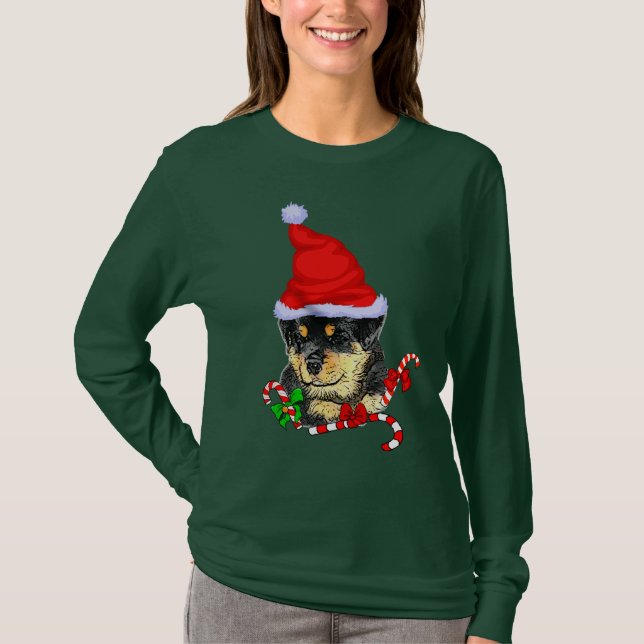 Camiseta Feliz de Natal Rottweiler (Frente)