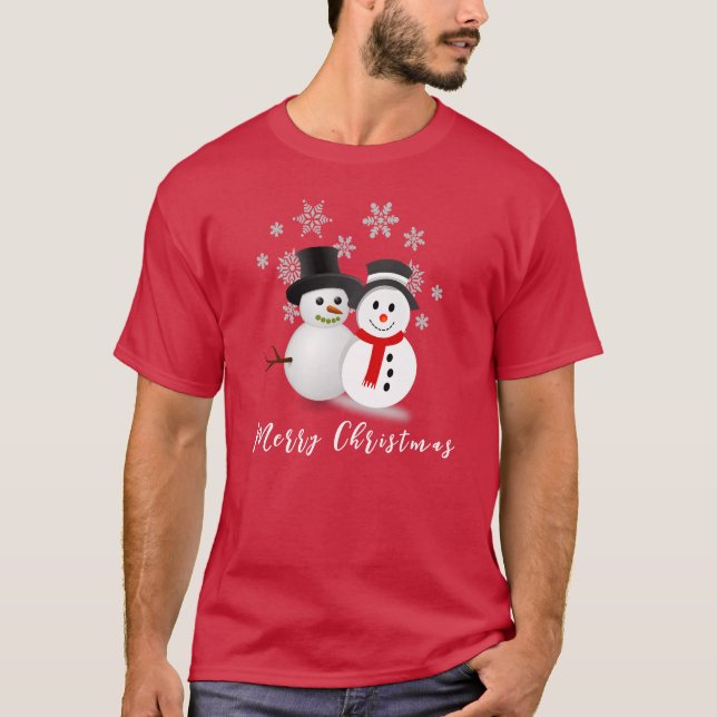Camiseta Feliz de Natal Snowman T-Shirt de Férias Vermelhas (Frente)