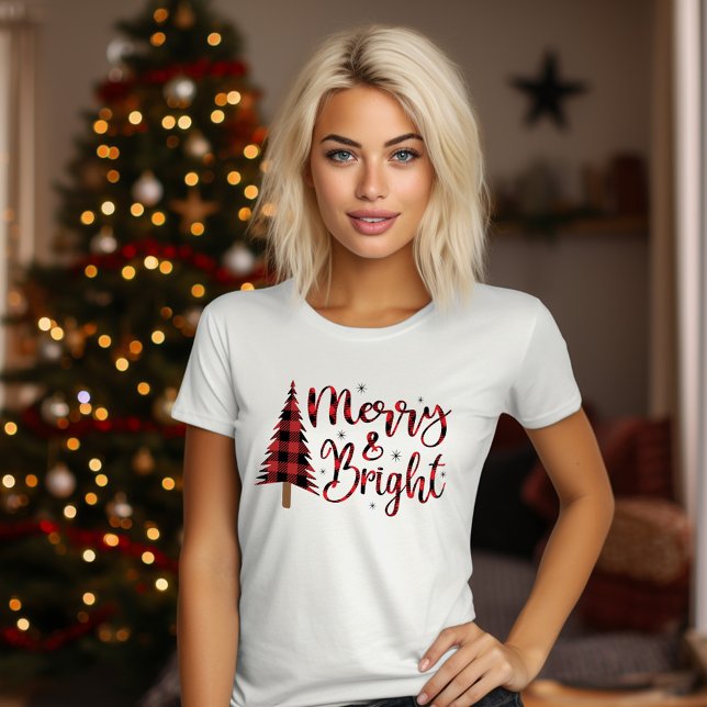 Camiseta Feliz De Natal Vermelho E Moderno Brilhante (Cute Red Christmas Merry And Bright Modern T-Shirt)