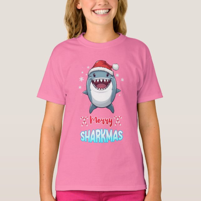 Camiseta Feliz de Sharkmas, Papais noeis de Pet de Pé-Lover (Frente)