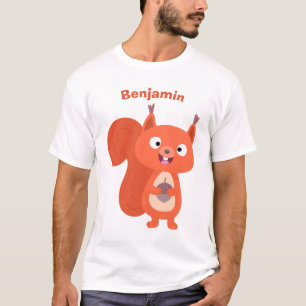 Camiseta Feliz desenho animado de esquilo vermelho