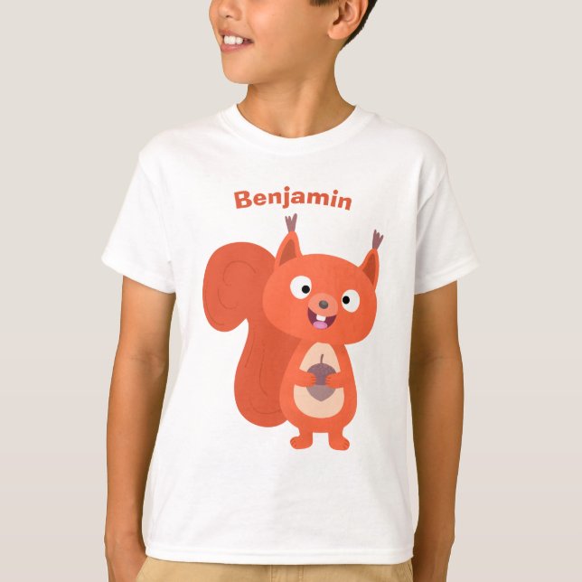 Camiseta Feliz desenho animado de esquilo vermelho (Frente)