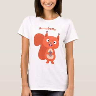 Camiseta Feliz desenho animado de esquilo vermelho
