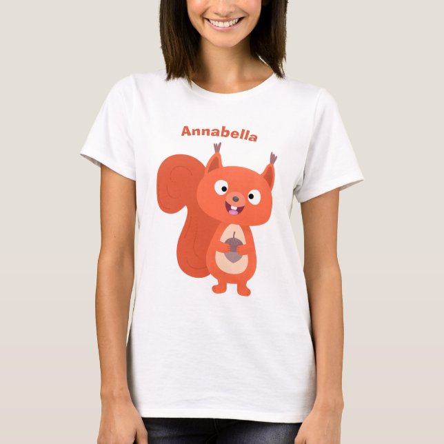 Camiseta Feliz desenho animado de esquilo vermelho (Frente)
