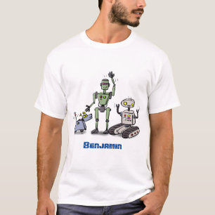 Camiseta Feliz desenho animado de robôs fofos