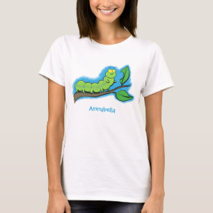 Camiseta Feliz desenho de cartoon verde da lagarta
