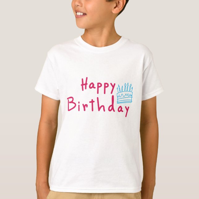 Camiseta Feliz Design de Bolo de Aniversário (Frente)