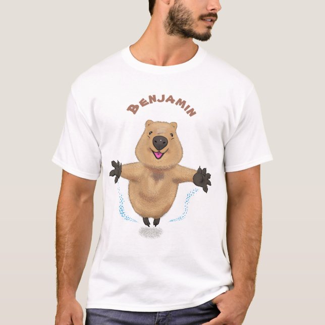 Camiseta Feliz design de desenho de quokka (Frente)