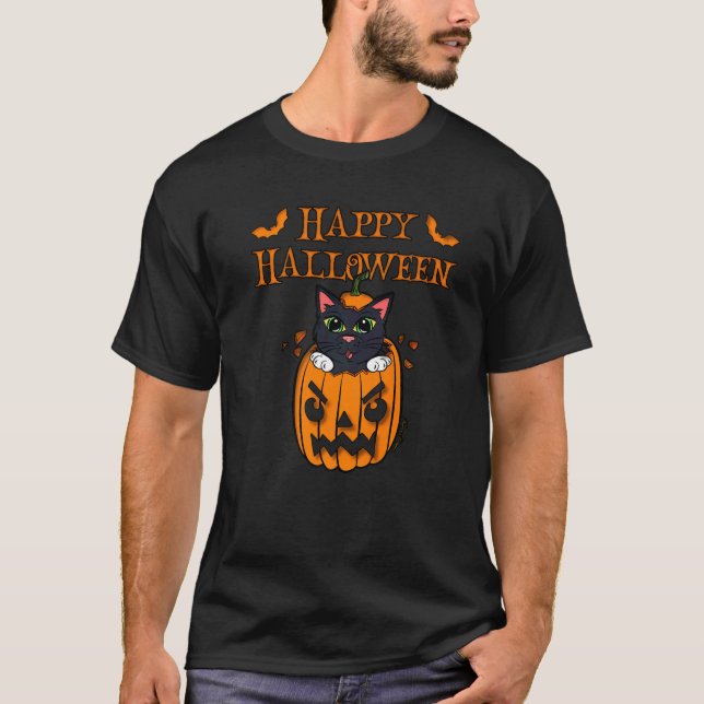 Camiseta Feliz design de Halloween em abóbora Jack O´Later (Frente)