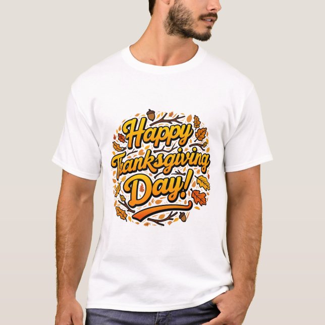 CAMISETA FELIZ DESIGN DO DIA DE AGRADECIMENTO (Frente)