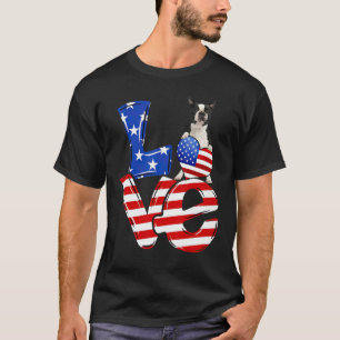 Camiseta Feliz Dia 4 De Julho Americano Ama Boston Terrier