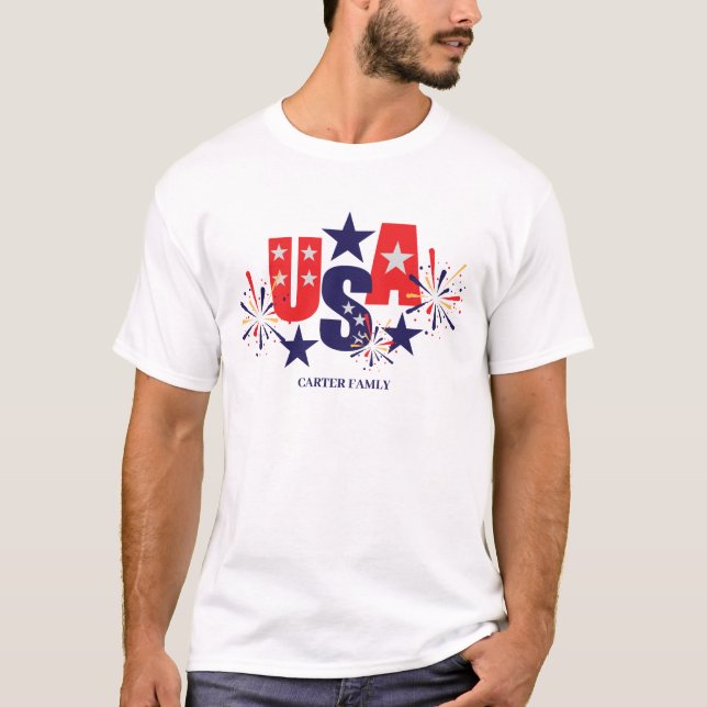 Camiseta Feliz dia 4 de julho Dia da Independência Azul Bra (Frente)