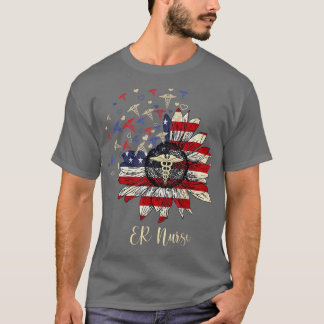 Camiseta Feliz Dia 4 De Julho, enfermeira ER Tripulação Sun