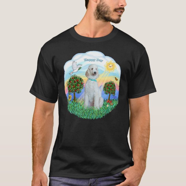Camiseta Feliz Dia Com Um Creme De Poodle Padrão (Frente)