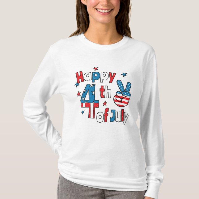 Camiseta Feliz Dia da Independência em 4 de julho (Frente)