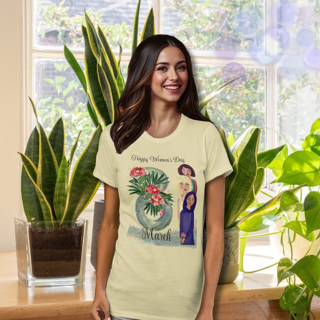 Camiseta Feliz Dia da Mulher | 8 de março Cream T-Shirt (Happy Women's Day  March 8th Cream T-Shirt)