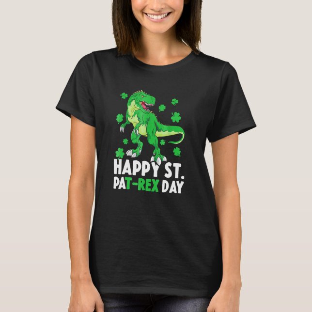 Camiseta Feliz dia da Rua PaT Rex Dinossaur Saint Patrick (Frente)