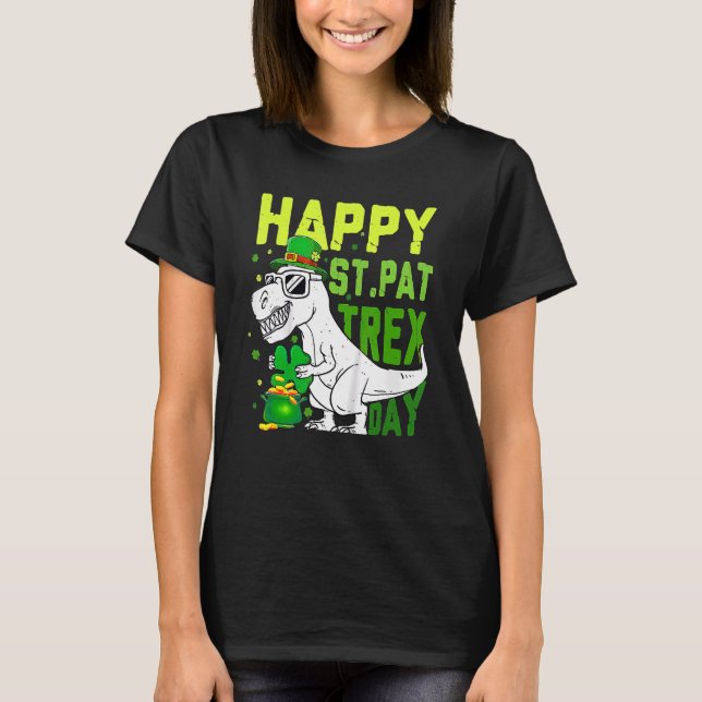 Camiseta Feliz dia da Rua PaT Rex Dinossaur Saint Patrick (Frente)