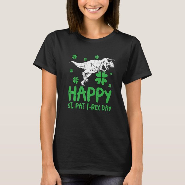 Camiseta Feliz dia da Rua PaT Rex Dinossaur Saint Patrick (Frente)