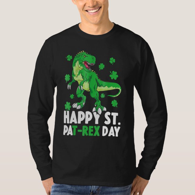 Camiseta Feliz dia da Rua PaT Rex Dinossaur Saint Patrick (Frente)