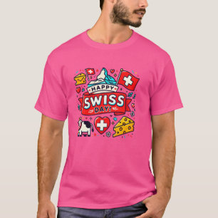 Camiseta Feliz Dia da Suíça Suiça Nacional Dia da Suíça Fla