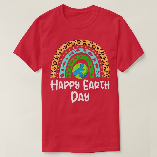 Camiseta Feliz Dia da Terra Arco Arco-Íris Cuta Terra Crian (Frente do Design)