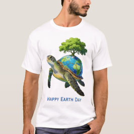 Camiseta Feliz Dia da Terra Planeta da Tartaruga e Árvore