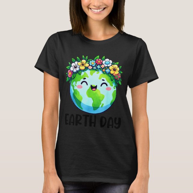 Camiseta Feliz dia da terra terra fofa com dia da terra flo (Frente)