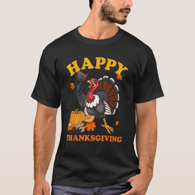 Camiseta Feliz Dia da Turquia Dia de Ação de Graças outono  (Frente)
