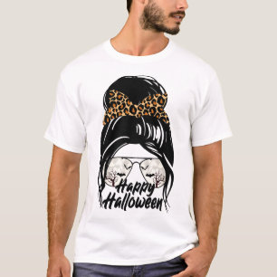 Camiseta Feliz Dia das Bruxas 2021 Halloween Mãe Leopardo