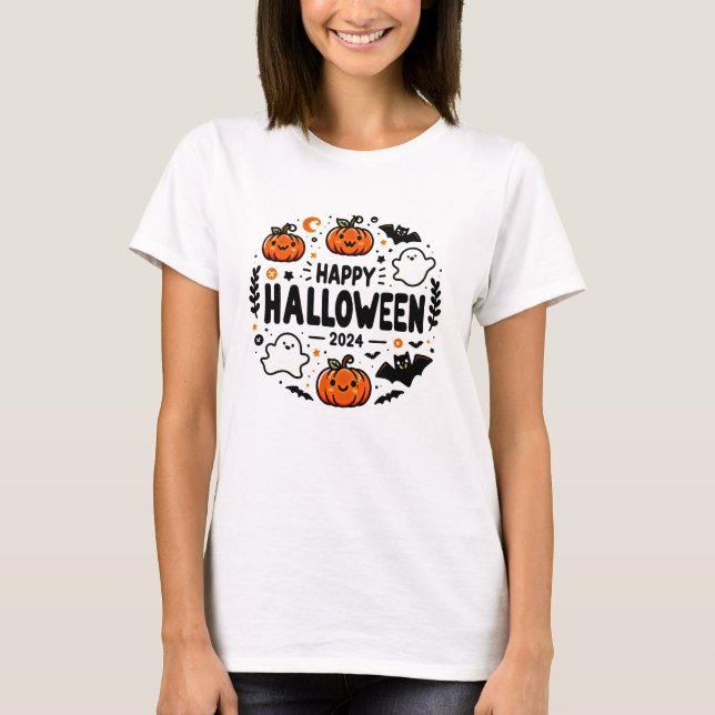 Camiseta Feliz Dia das Bruxas 2024 - Pumpkin, Fantasma e Ba (Frente)